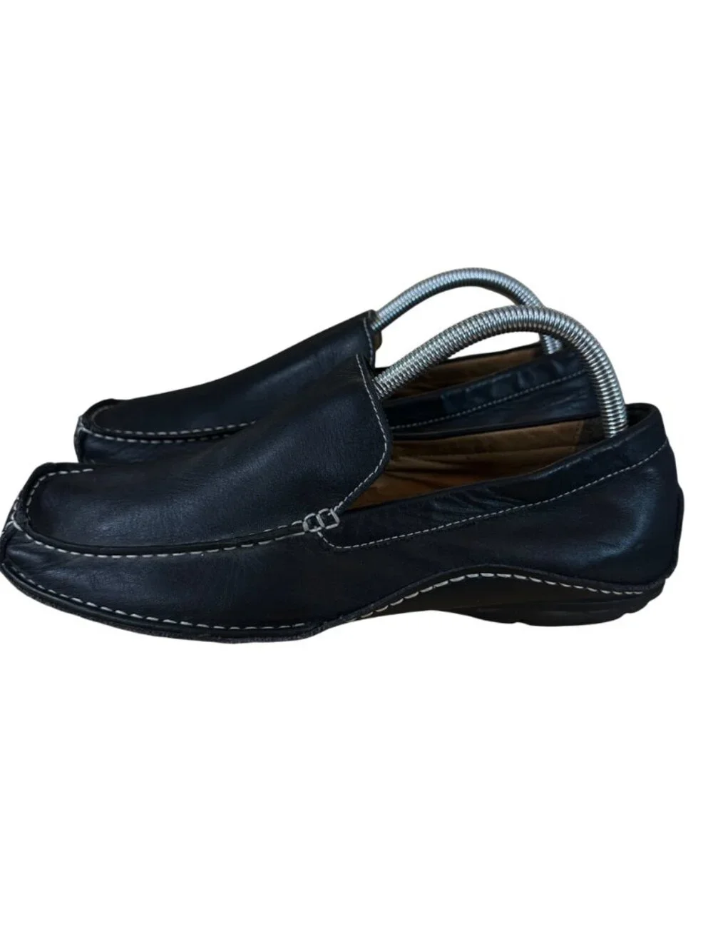 Steve Madden Size 8.5 Upper Leather Slip-On Loafers Contrast Stitching Black